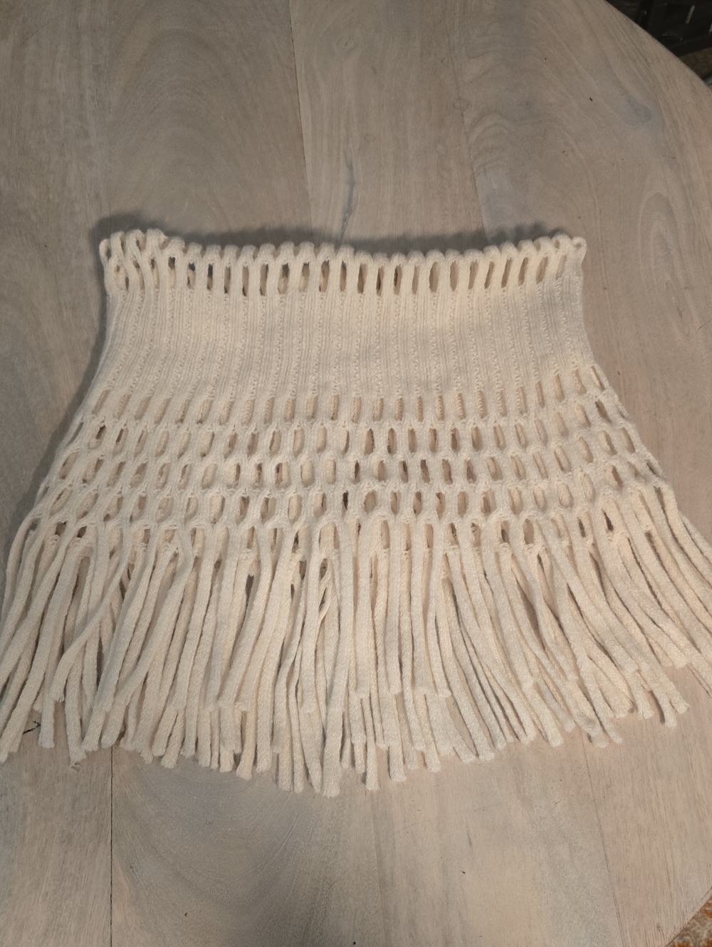 Cream Open Knit Fringe Cowl Scarf Neck Warmer Boho Snood Collar